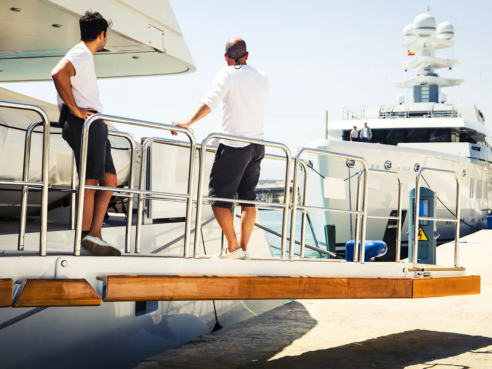 Man serving food in Yacht